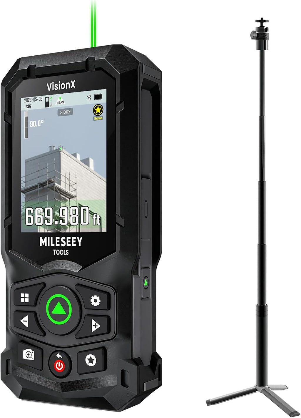 MILESEEY Paquete de medición láser verde S50C con cámara y trípode