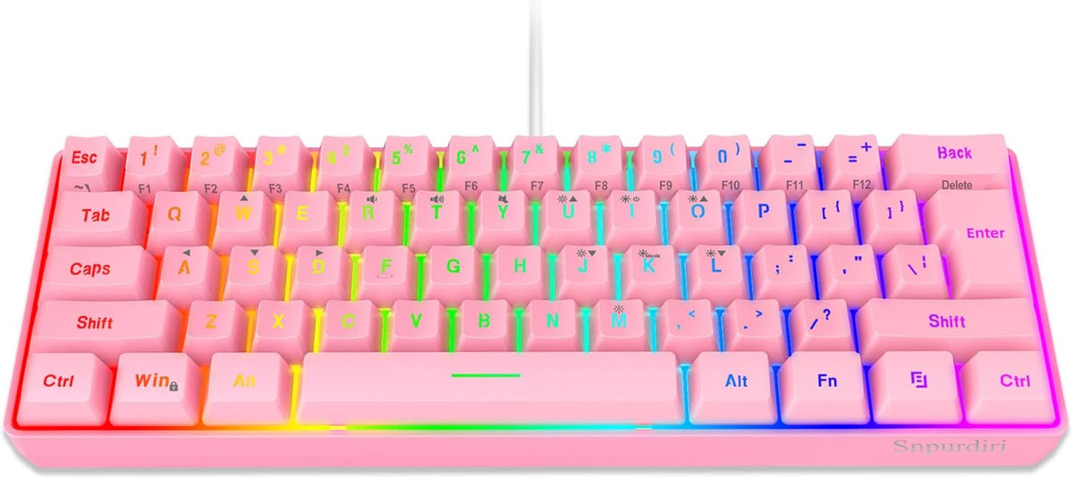 Snpurdiri - Teclado para videojuegos 60% con cable, retroiluminado...