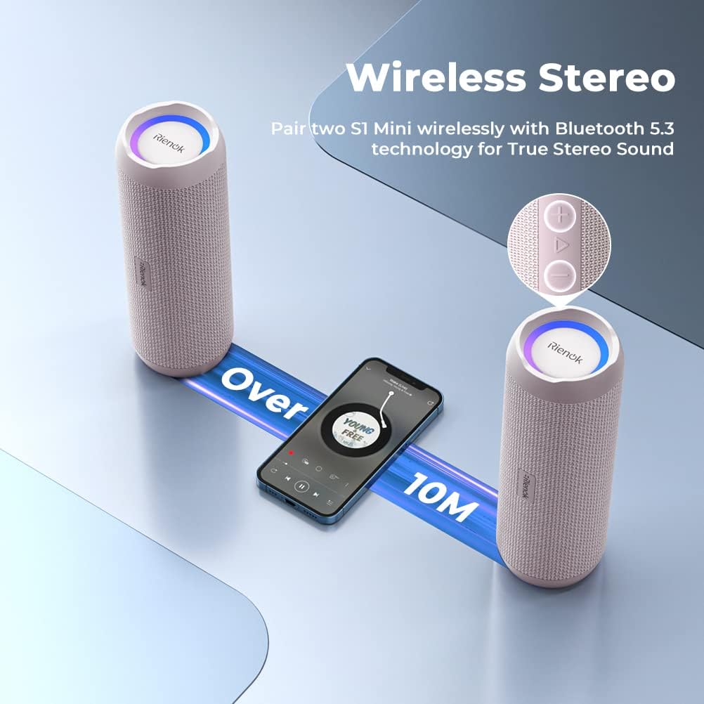 RIENOK - Bocina Bluetooth 5.3 portátil de 30W, emparejamiento dual,...
