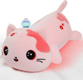 Peluche de gato con peso para microondas, 2.2 libras, peluche de gato rosa grande, lavable a máquina, sin perfume, bonita almohadilla térmica de animal, juguete de peluche cálido para adultos y niños, bordado de flores rosas, 15 pulgadas