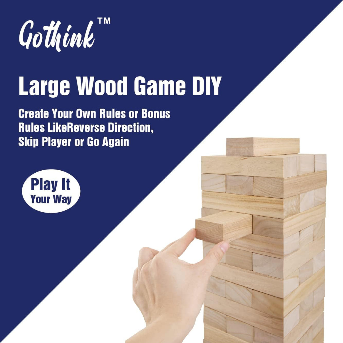 Giant Tumble Tower Game, Large Tumbling Tower Stacking a Over 4 FT 54pcs Wooden Jumbo Blocks para Outside Yard Games con Carry Case Timber Stacking Game Night Toy Gift para Kids Adults Family