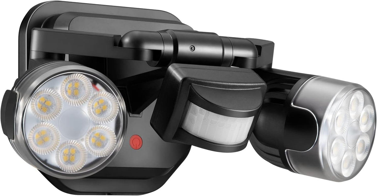 OREiN Luz de seguridad para exteriores con sensor de movimiento, luz LED de doble cabezal ajustable, 3 modos (movimiento/manual/atardecer a amanecer), equivalente a 150 W 5000 K, iluminación exterior impermeable IP65, cableado