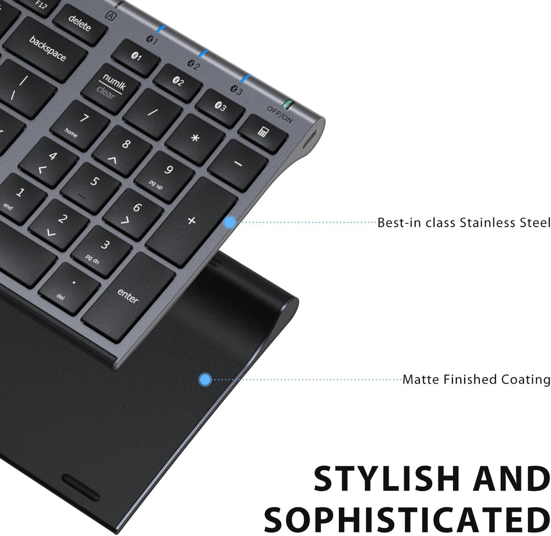 iClever - Teclado Bluetooth recargable para varios dispositivos, bl...