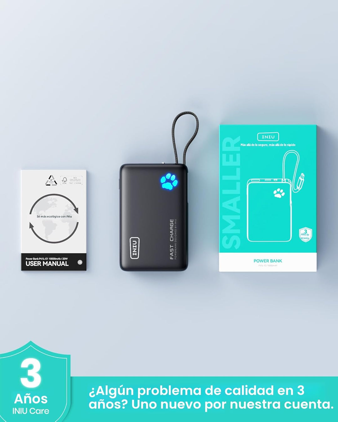INIU 45W Power Bank, Cargador Portátil de Carga Rápida con Cable US...