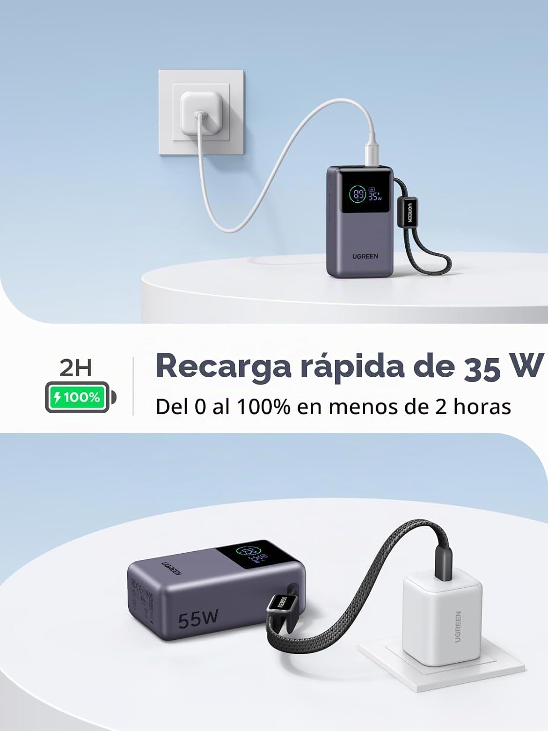 UGREEN Nexode Pro Power Bank 10,000mAh 45W, cargador portátil compa...
