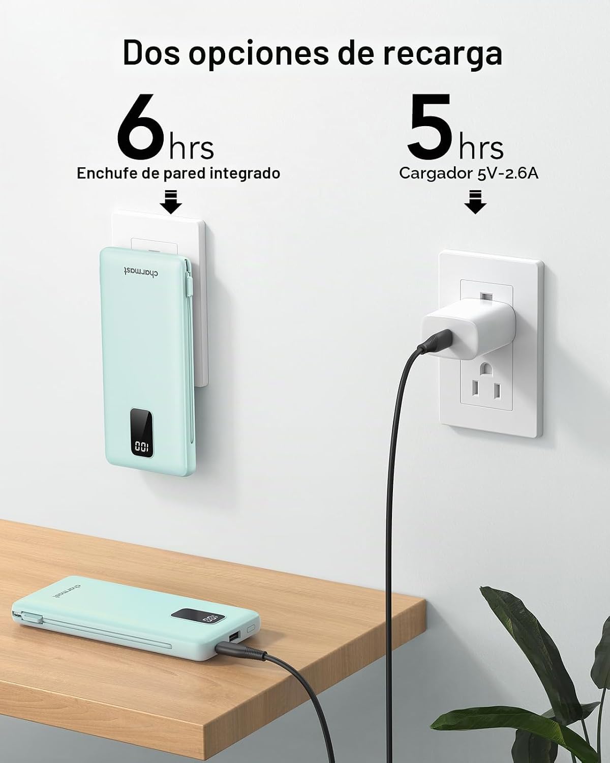 charmast Banco portátil 10000mAh del poder del cargador con el enchufe