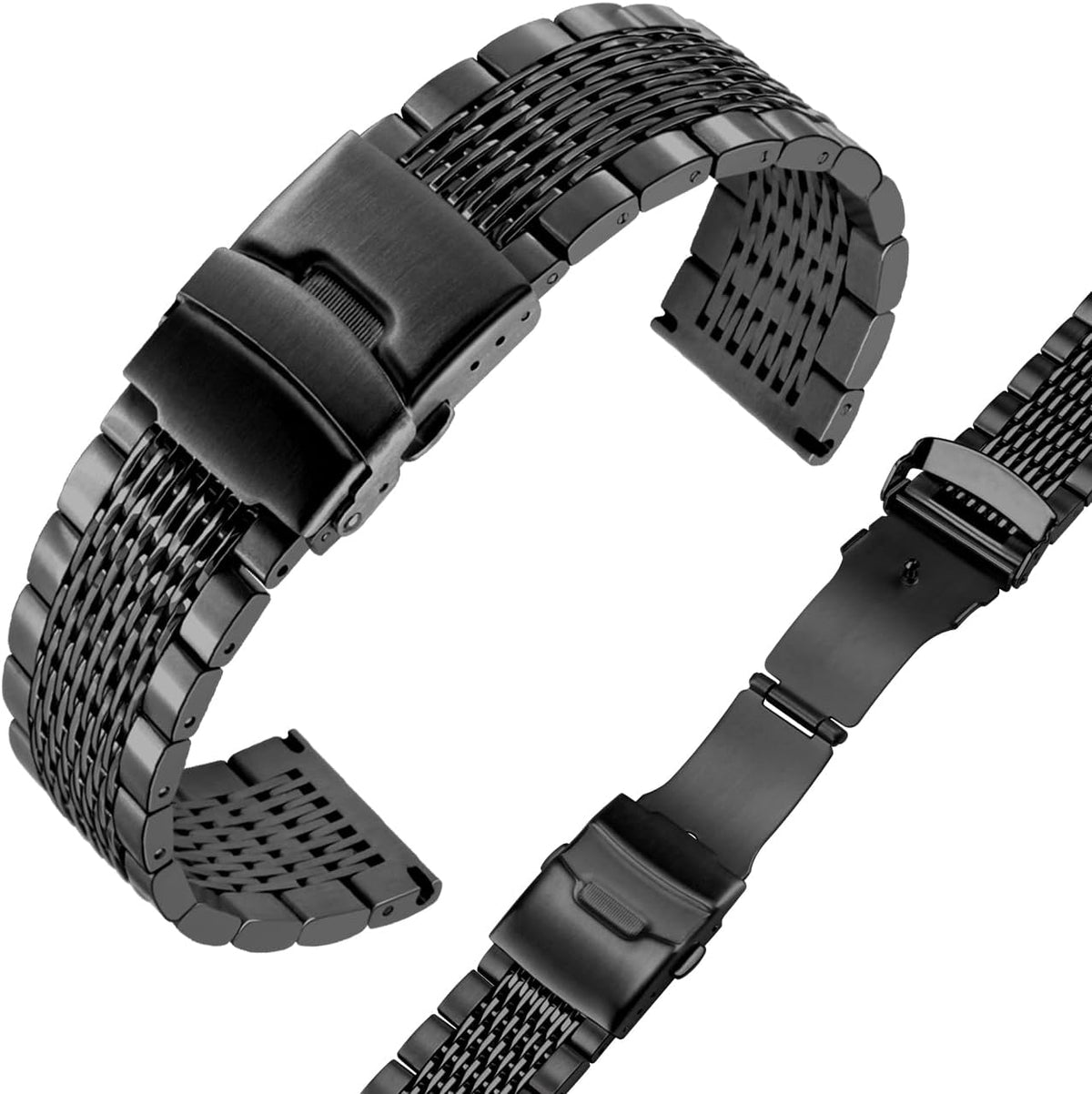 Juntan Correa de reloj de acero inoxidable, 0.709 in, 0.787 in, 0.866 in, 0.945 in, correas de reloj de metal para hombres y mujeres, correa ajustable de reloj de negocios, color negro plateado con