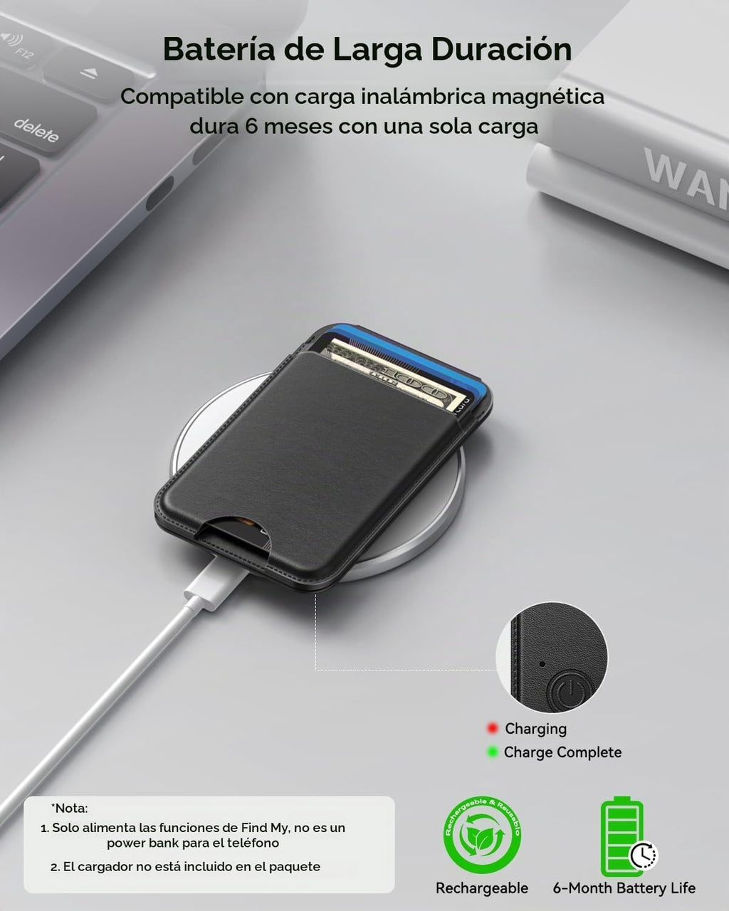 TWZKG para MagSafe Wallet, funciona con Apple Find My, 5 tarjetero con