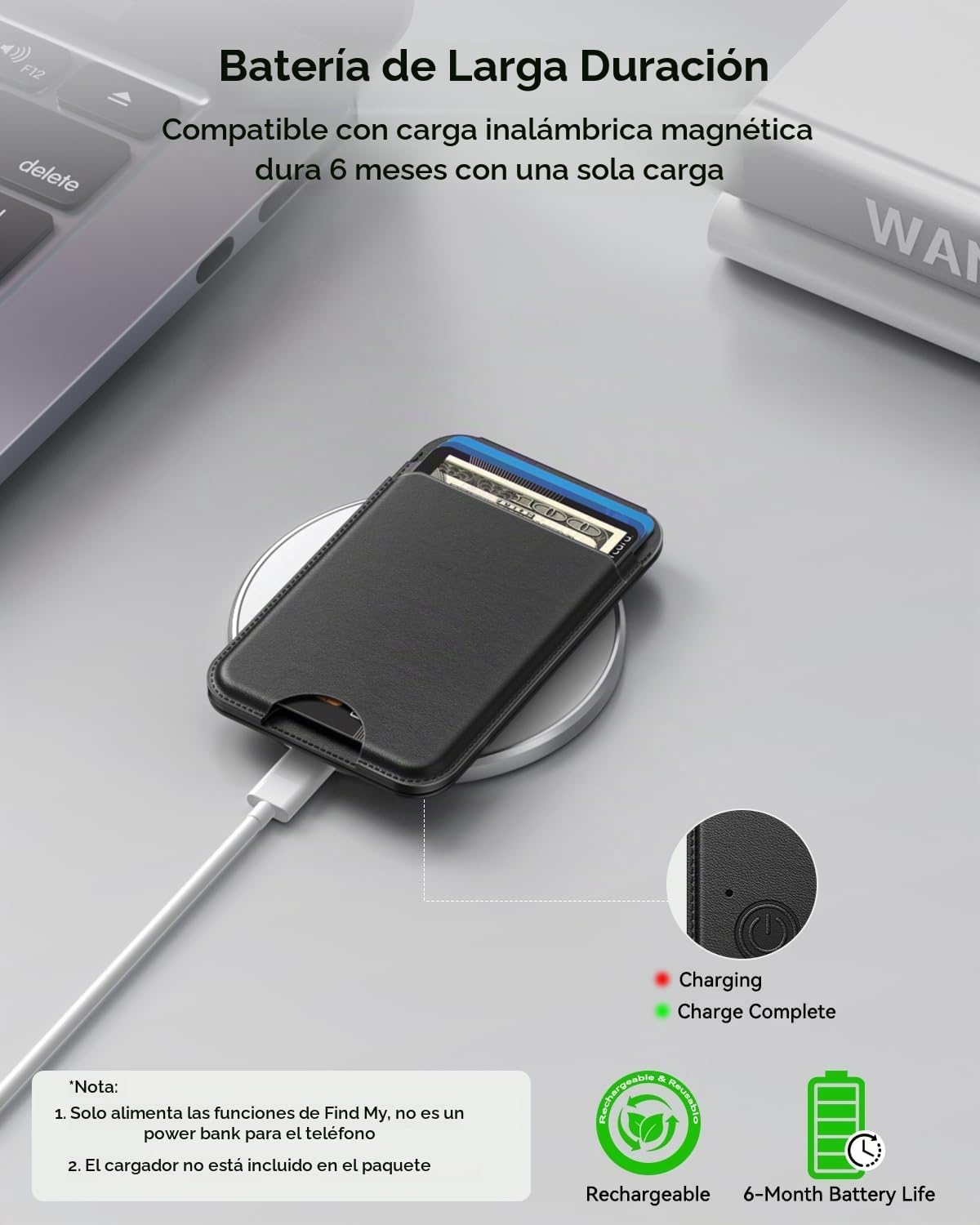 TWZKG para MagSafe Wallet, funciona con Apple Find My, 5 tarjetero con