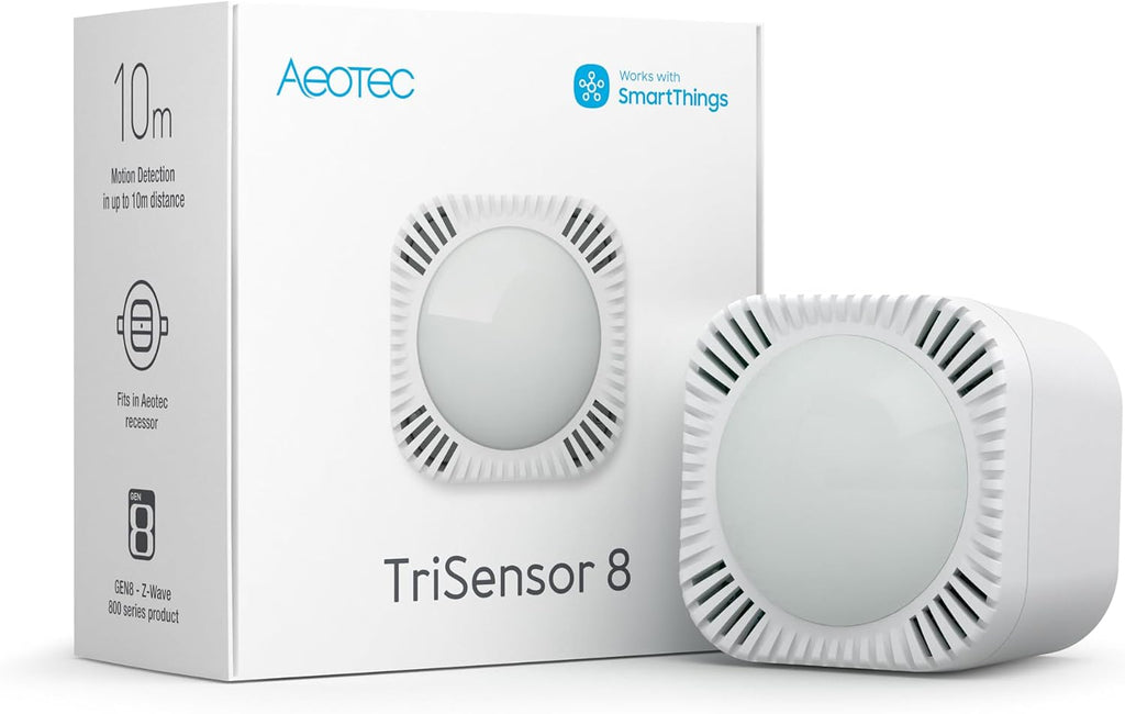 Aeotec TriSensor 8, sensor de movimiento Zwave serie 800, temperatura, sensor de luz, funciona con el sistema de seguridad Zwave Hub Smartthings 3 en 1, con capacidad de largo alcance