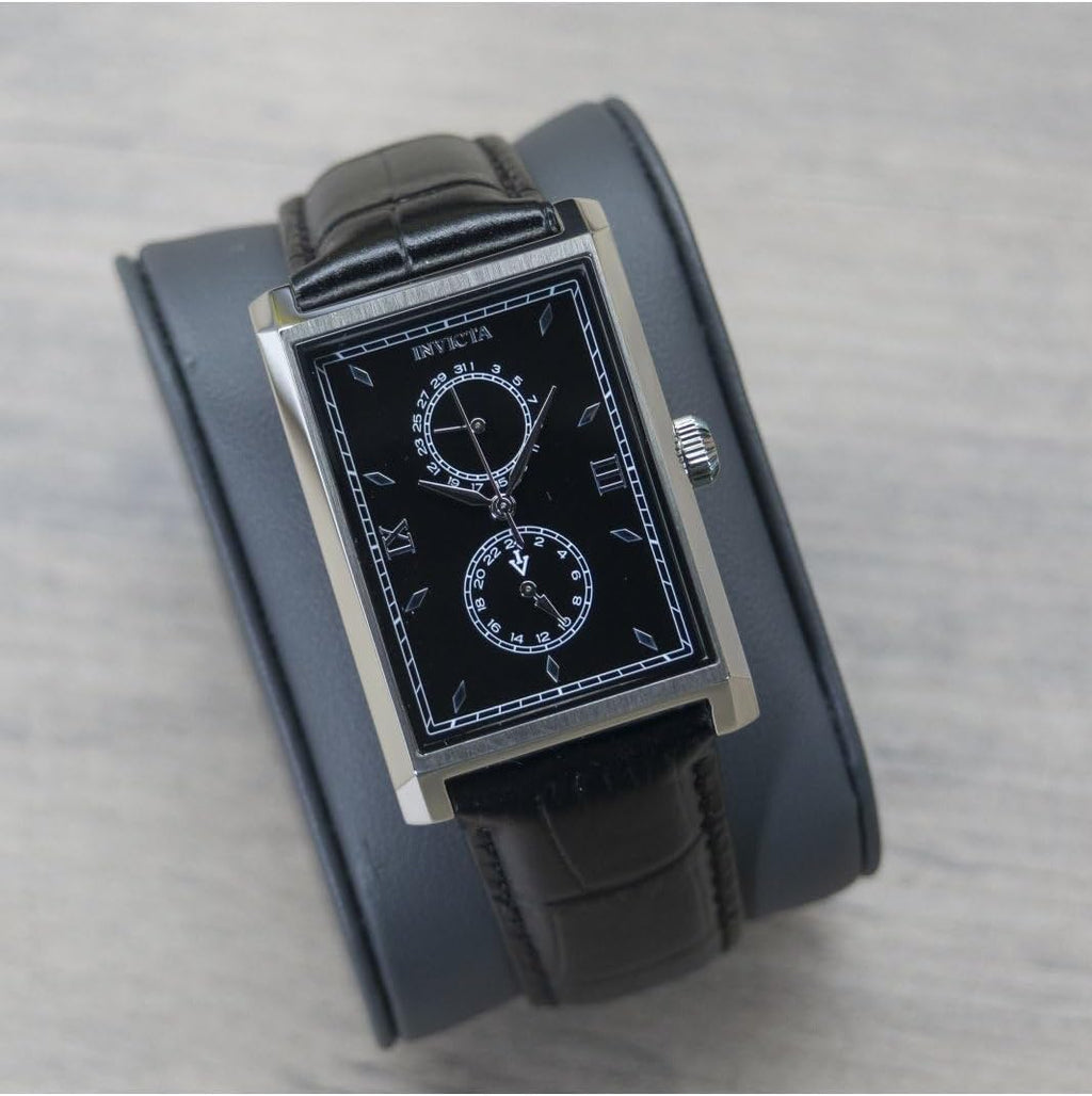 Invicta Reloj de cuarzo de cuero vintage de 1.181 in para hombre, negro (Modelo: 46857)