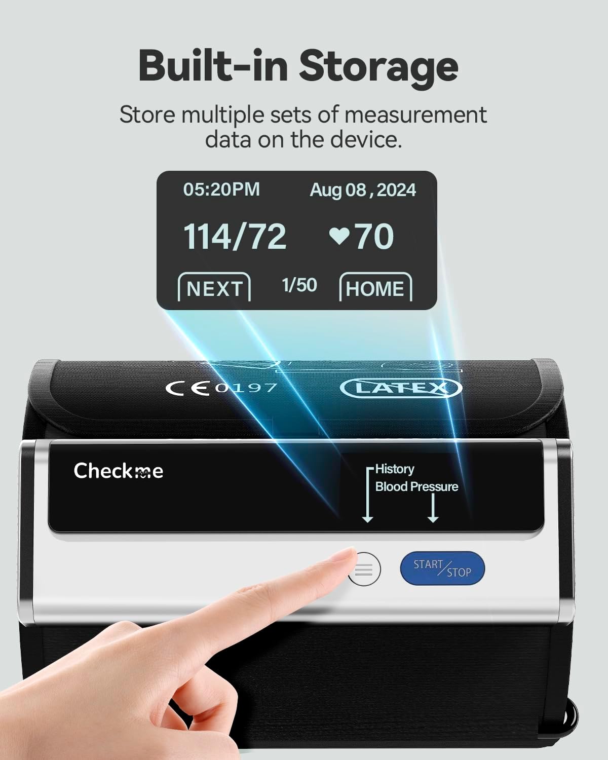 Checkme BP2A - Monitor de presión arterial para uso doméstico y parte superior del brazo, brazalete de máquina Bluetooth BP, lecturas digitales precisas en 30 segundos