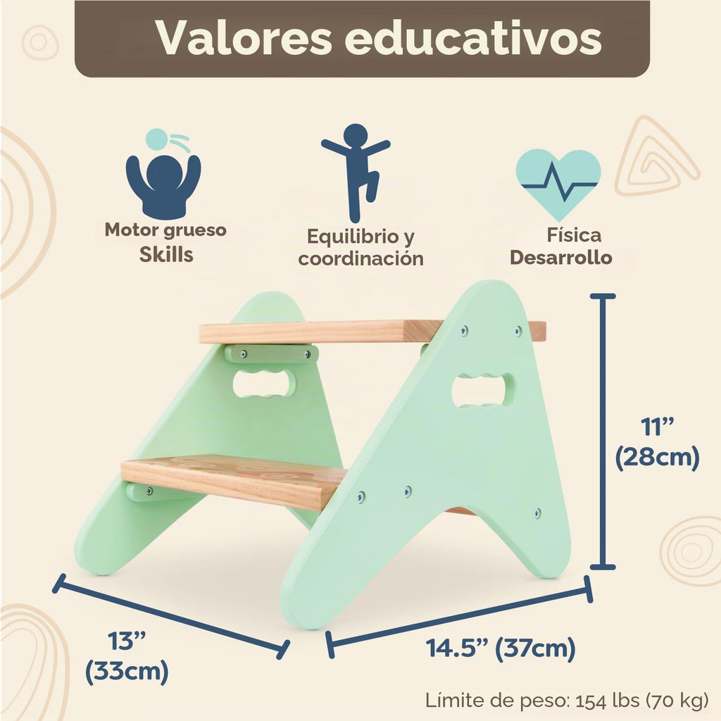 B. toys - B. spaces- B. spaces by Battat - Taburete de madera de dos escalones para niños - Peek-A-Boost - Menta y madera- 2 años +