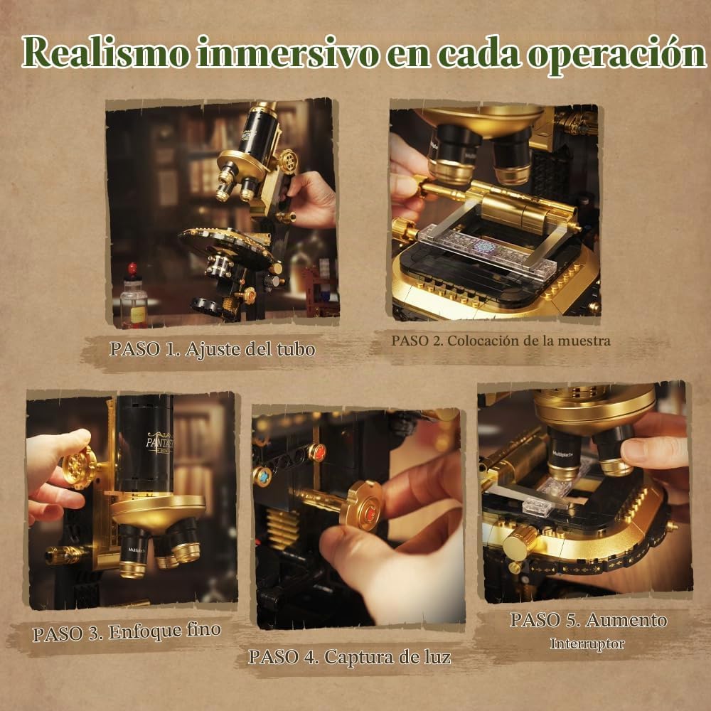 PANTASY - Kit de construcción de microscopio retro con acabado de latón antiguo para adultos