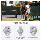 Garmin Lily® 2 Active, Reloj inteligente pequeño y elegante, GPS integrado, pantalla oculta, lente con patrón, hasta 9 días de duración de la batería, plateado con banda de silicona Purple Jasmine