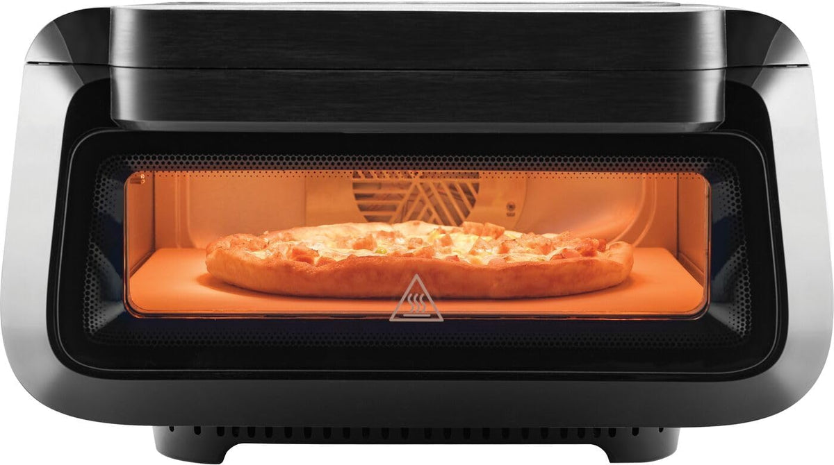 Frigidaire Horno eléctrico para pizza de interior – Alcanza temperaturas de 700 ° F – Hornea a piedra pizzas de 12 pulgadas en minutos – Horno portátil de encimera con freír y hornear al aire