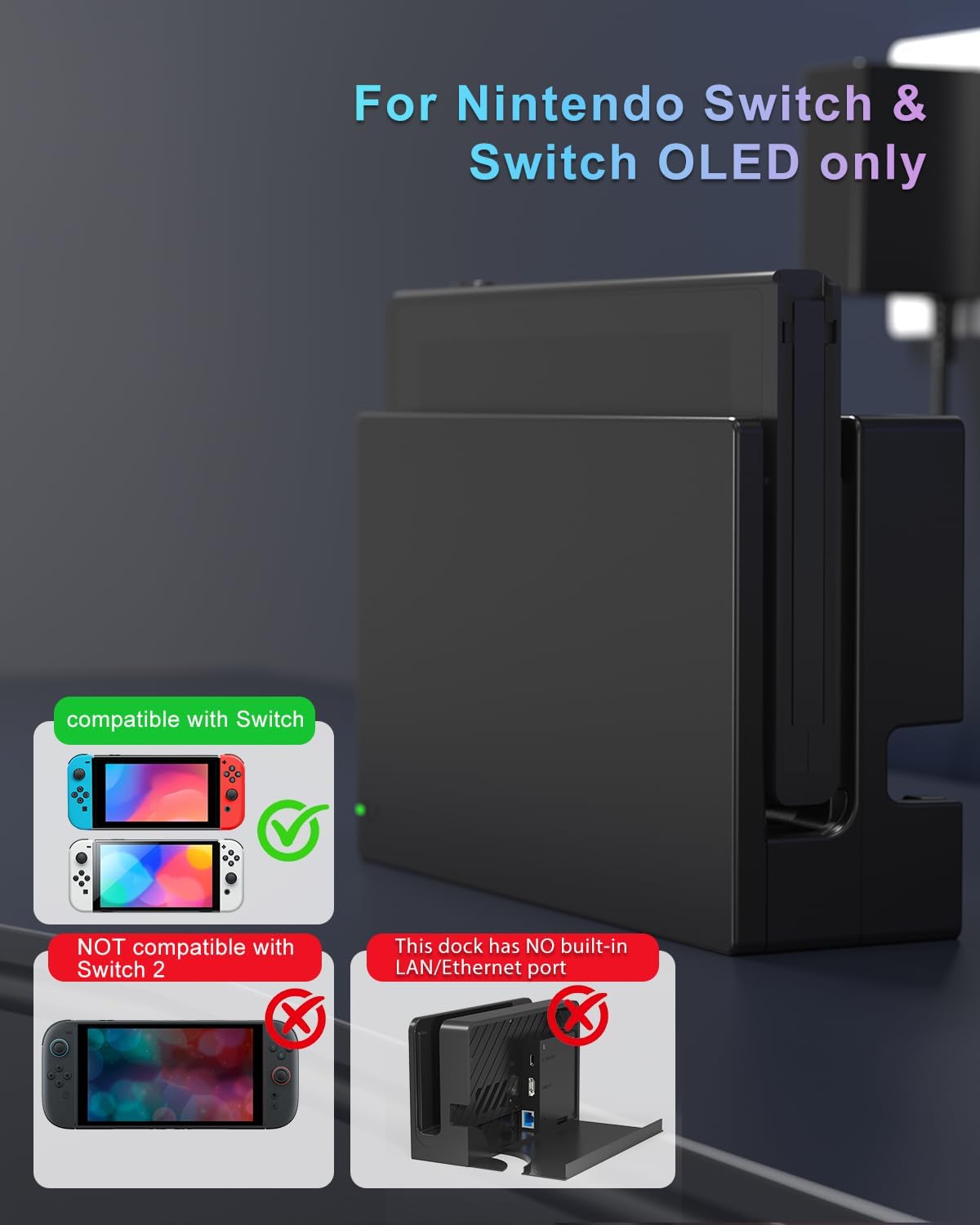 Estación de acoplamiento para interruptor/interruptor OLED, juego de base de TV 3 en 1 de repuesto con módulo IC original, cargador de CA y cable HDMI de alta velocidad para salida HD 1080P y carga de