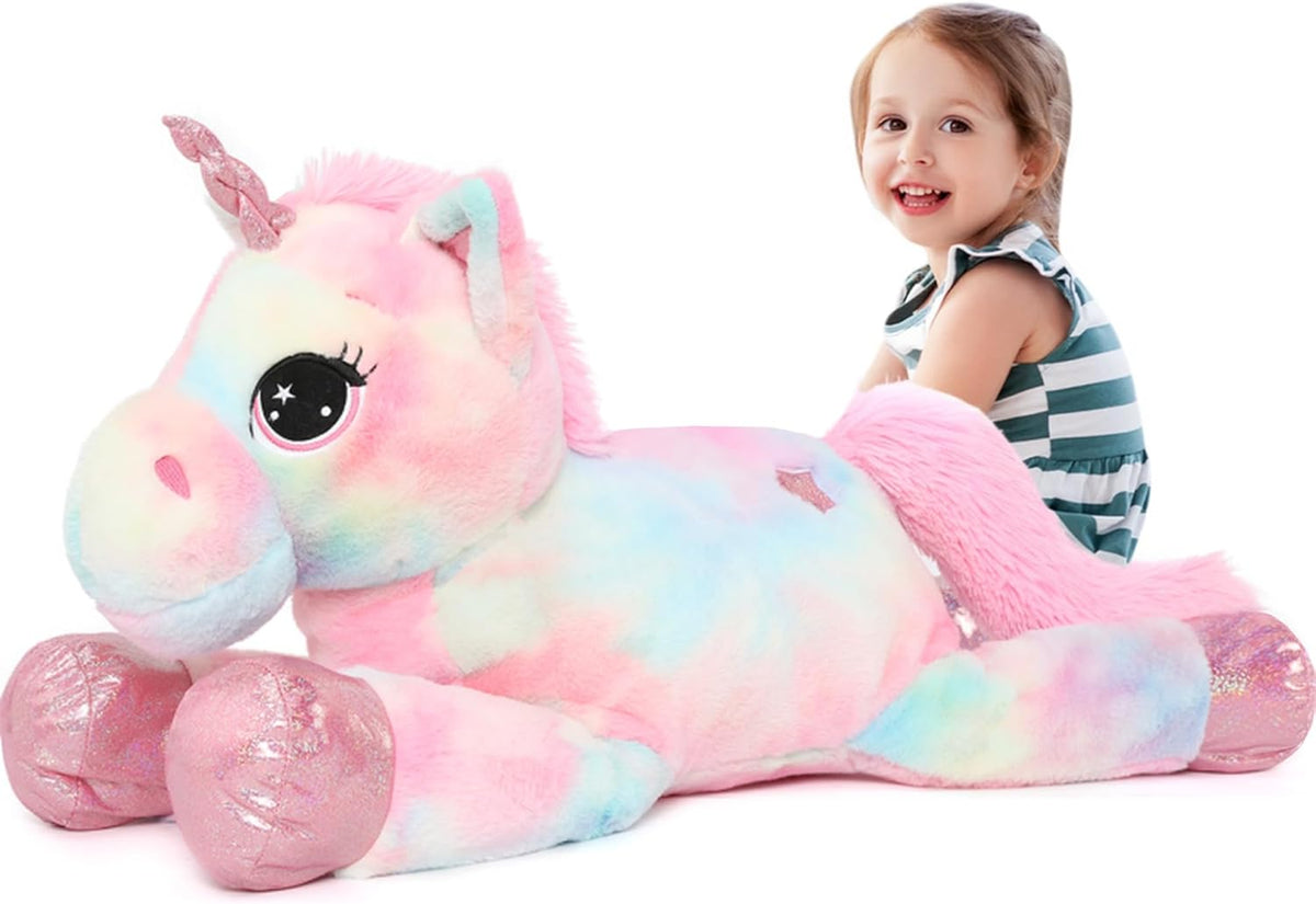 Tezituor - Unicornio gigante de 43 pulgadas, unicornio de peluche rosa arcoíris