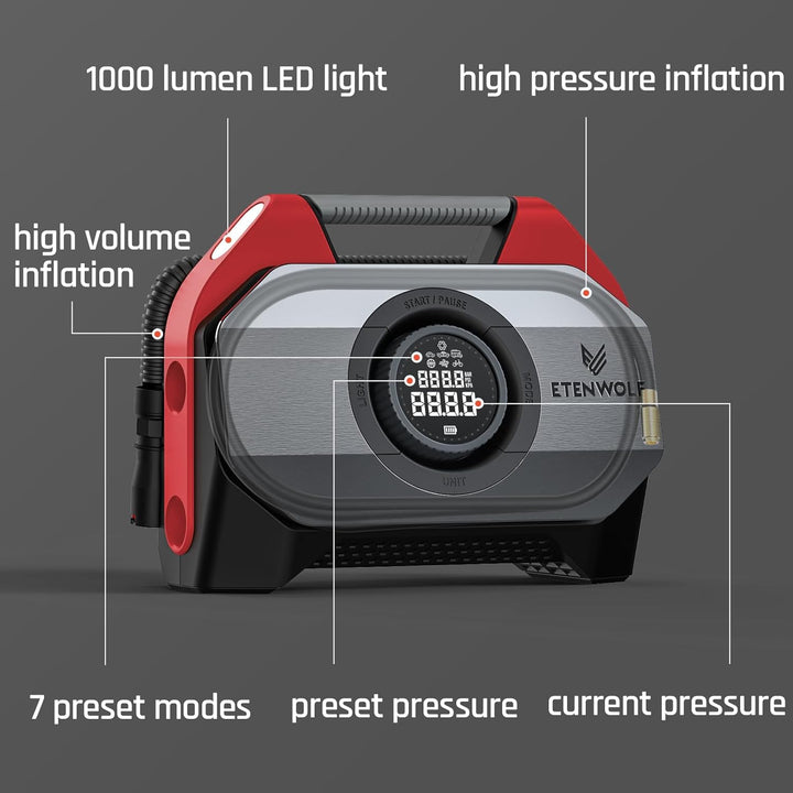 ETENWOLF Vortex S6 Inflador de Neumáticos Compresor de Aire Portáti...