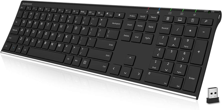 Arteck - Teclado inalámbrico de acero inoxidable ultra delgado de 2...