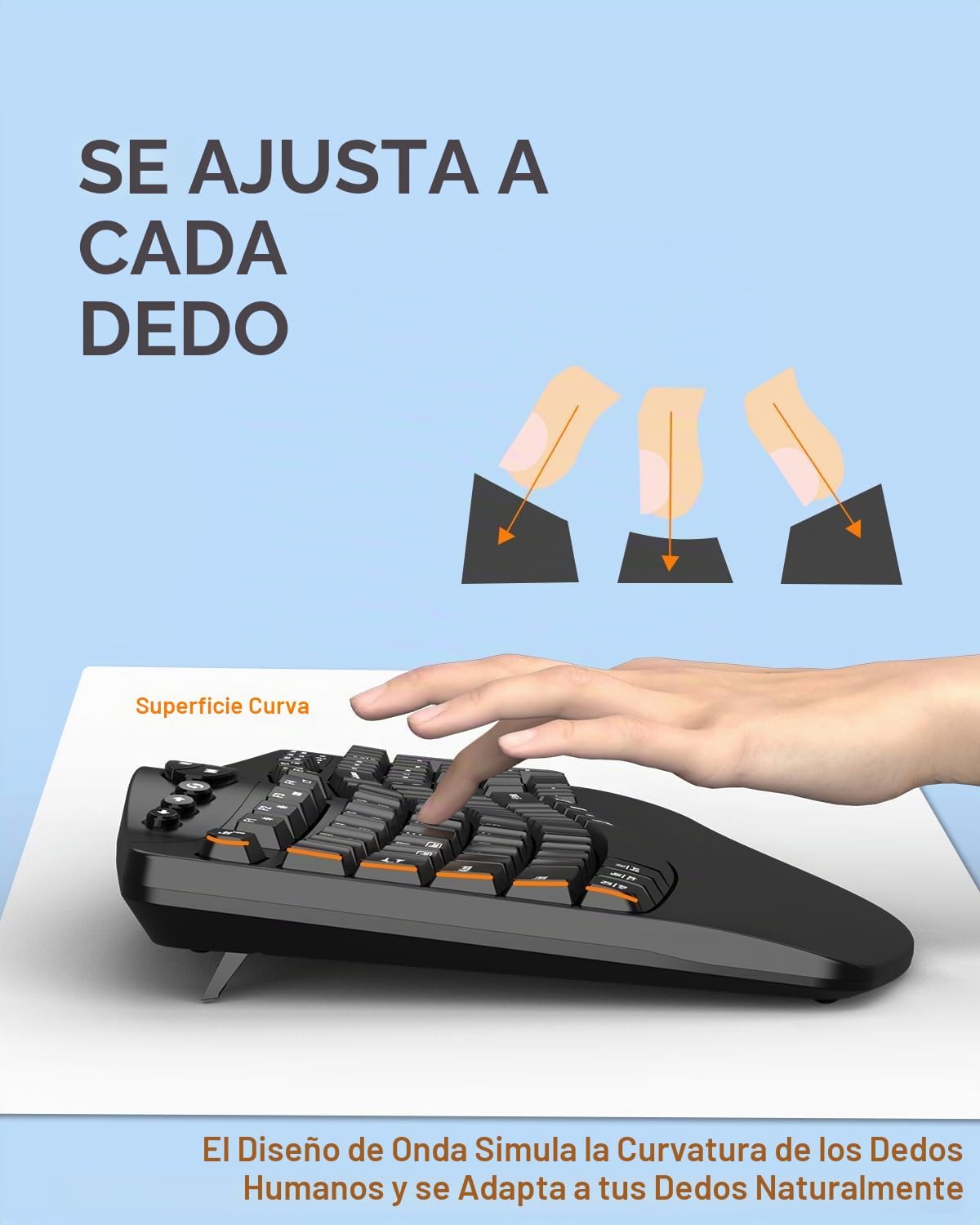 Combo ergonómico de teclado y mouse inalámbricos, teclas onduladas...