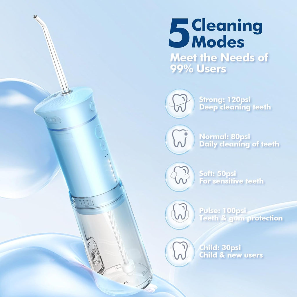 Bezvoi Mini irrigador dental portátil para viajes, 5 modos de hilo dental