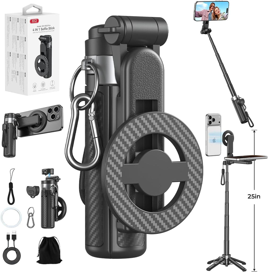 Palo selfie magnético 5 en 1 mejorado con control remoto para teléfono celular con rotación de 360°. Se puede transformar en mini trípode/agarre de cámara/estabilizador de mano / soporte para teléfono