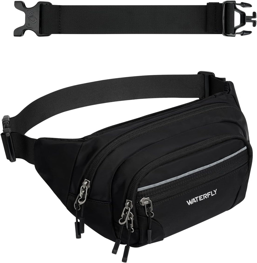 WATERFLY Riñonera RFID de 3.5L: Riñonera cruzada antirrobo de gran capacidad con correa extensora, 5 bolsillos con cremallera, cintura para hombres y mujeres, viajes diarios, senderismo y caminar