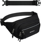 WATERFLY Riñonera RFID de 3.5L: Riñonera cruzada antirrobo de gran capacidad con correa extensora, 5 bolsillos con cremallera, cintura para hombres y mujeres, viajes diarios, senderismo y caminar