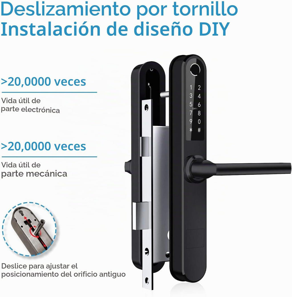 Luston Cerradura inteligente delgada para puerta delantera, de acero inoxidable, impermeable, cerradura de puerta de entrada sin llave, WiFi Bluetooth, teclado digital de huellas dactilares, cerradura de puerta abatible de aluminio con asa (negro)