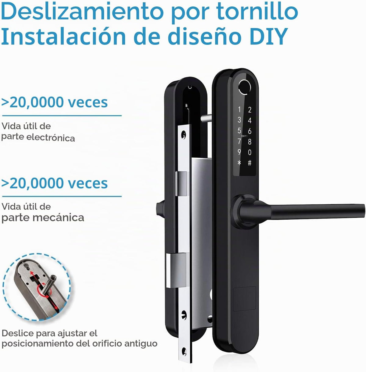 Luston Cerradura inteligente delgada para puerta delantera, de acero inoxidable, impermeable, cerradura de puerta de entrada sin llave, WiFi Bluetooth, teclado digital de huellas dactilares, cerradura de puerta abatible de aluminio con asa (negro)