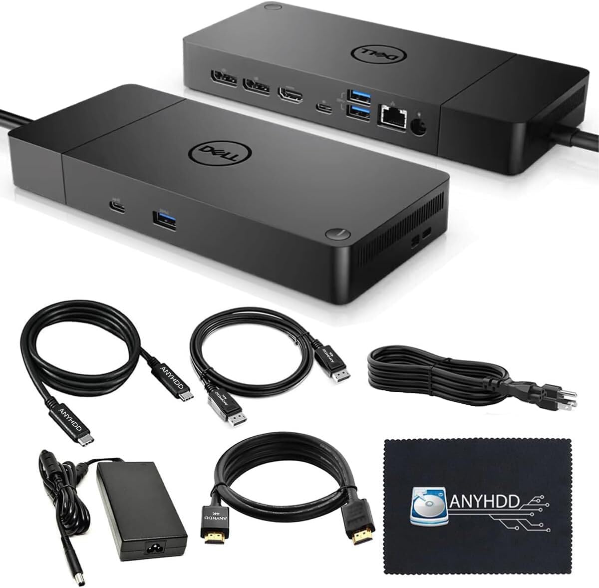 Dell WD19S Docking Station Dual Monitor Bundle - 180W, Supports 4K Display, Dell Dock con 180W Power Supply + 4K HDMI Cable + 4K DisplayPort Cable + USB-C Cable + Microfiber Cloth Included