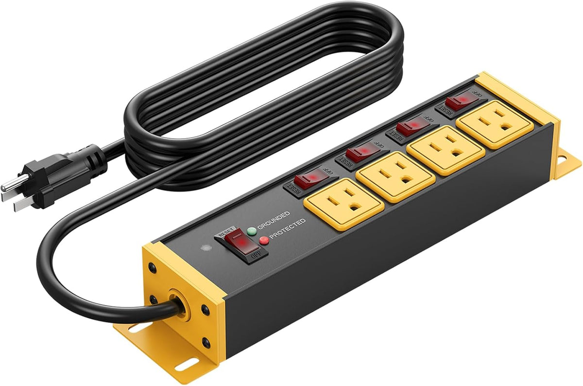 CCCEI - Tira de alimentación con protector contra sobretensiones de alta resistencia, interruptores individuales de 20 amperios. Cable de extensión de 6 pies y 12 calibres con múltiples tomas