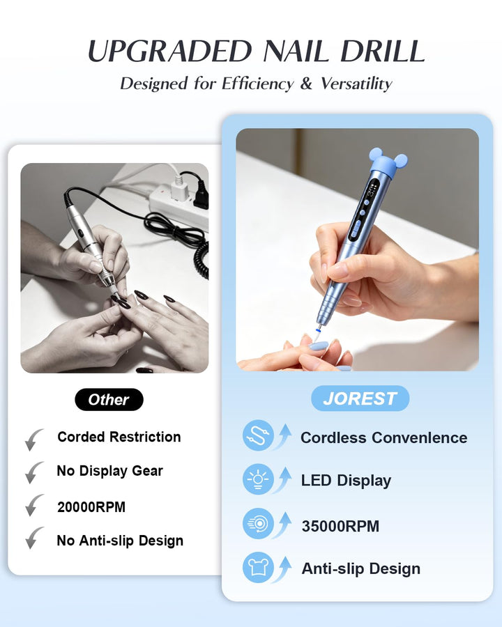 JOREST Kit de taladro eléctrico para uñas, lima de uñas recargable...
