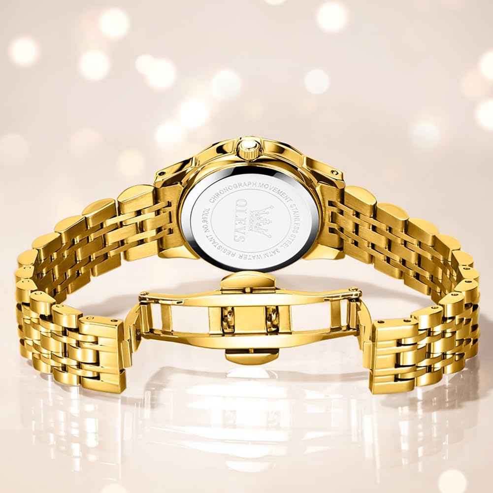 OLEVS Reloj Femenino Clásico de Mujer para Damas Análogo Acero Inoxidable Resistente al Agua Luminosa Día Fecha Dos Tonos de Fácil Lectura en la Muñeca