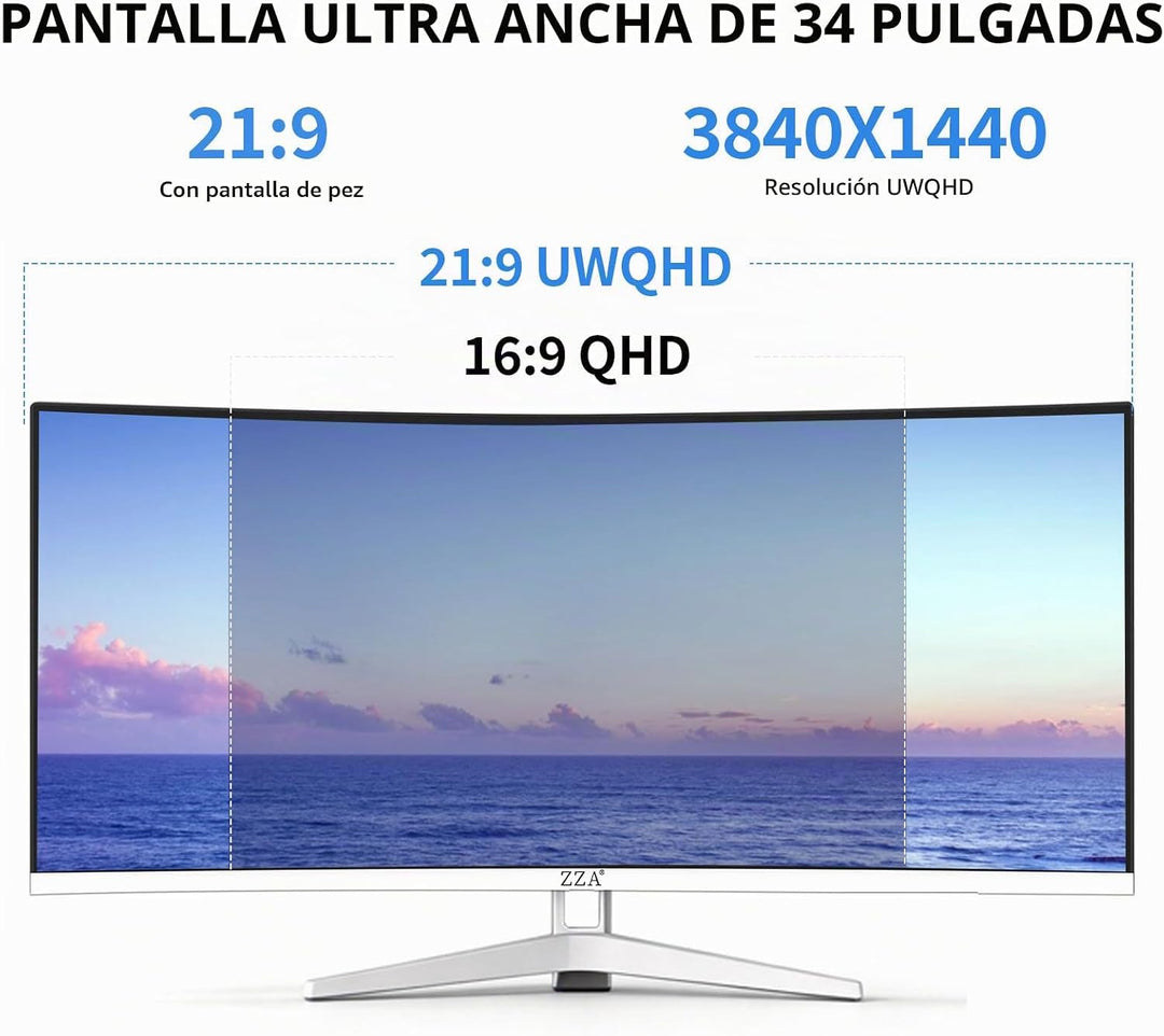 ZZA Monitor curvo ultraancho de 34 pulgadas, altavoces integrados,...