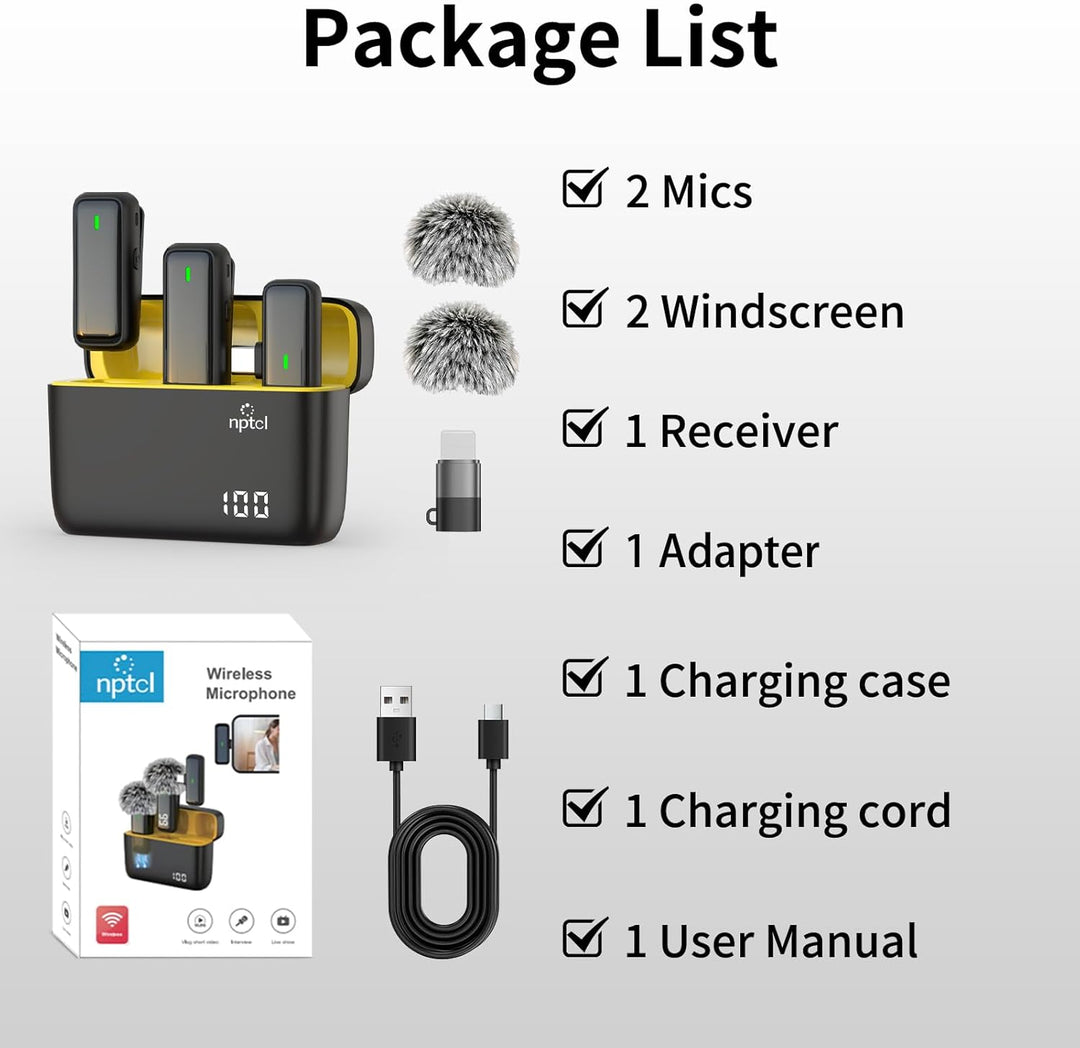 NPTCL Micrófono Lavalier inalámbrico para iPhone y teléfono Android...