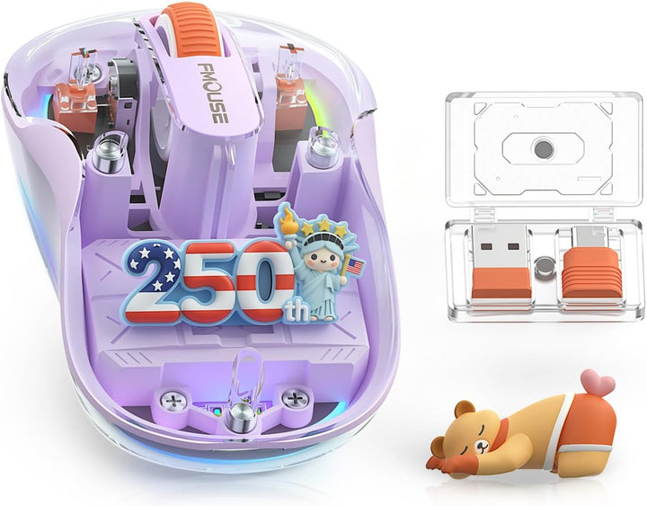 FMOUSE Ratón inalámbrico transparente, regalo del 4 de julio, 250 e...