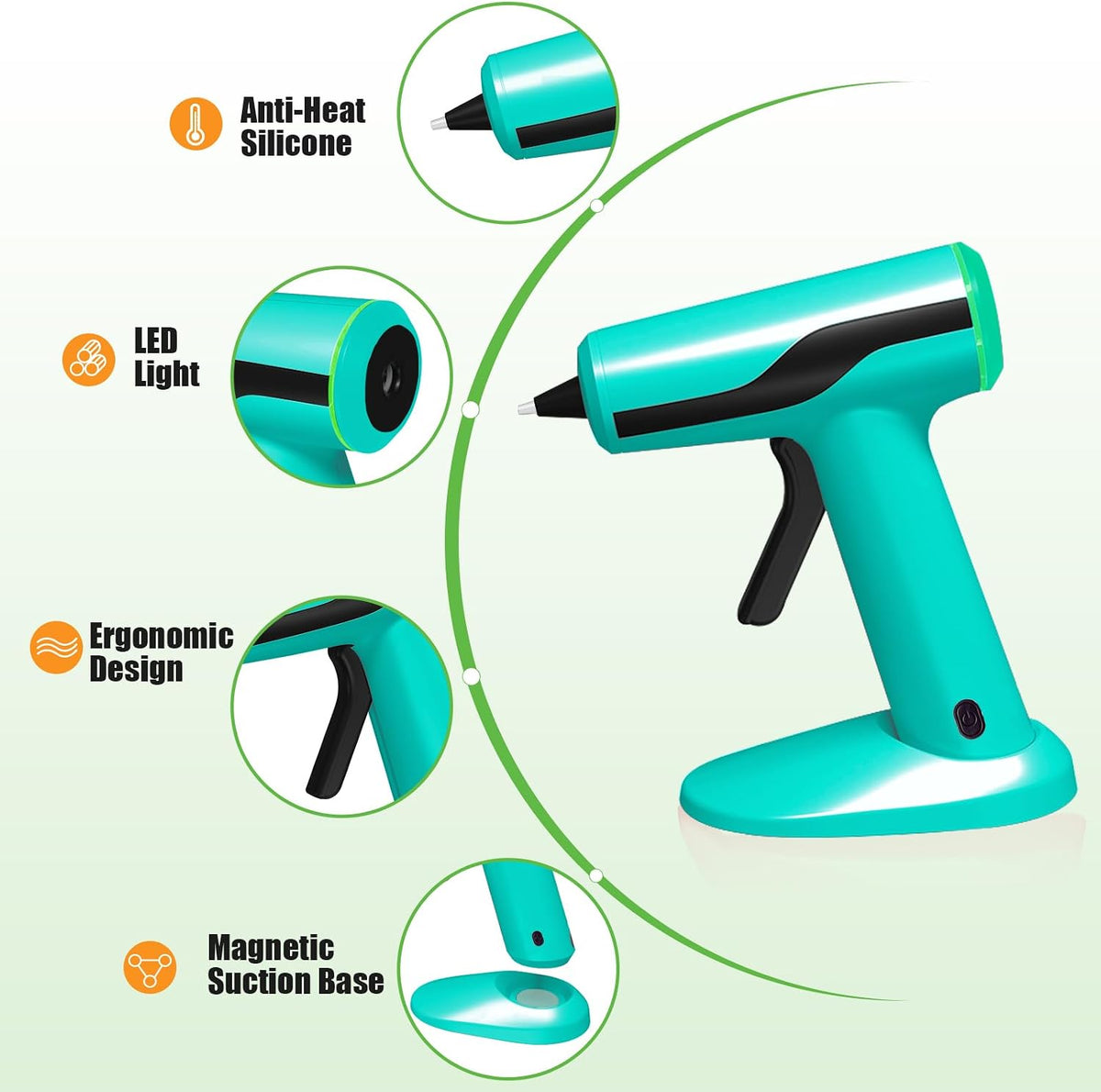 Pistola de silicón inteligente con apagado automático, kit de mini pistola de pegamento sin cable con batería de 2.2A, bolsa de almacenamiento, 40 barras de pegamento, 10 palos de