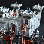 PXRJE Medieval Castle Knights - Figura de acción de juguete del ejército con castillo de montaje, catapulta y carruaje tirado por caballos, ideal para niñas y niños (A1)