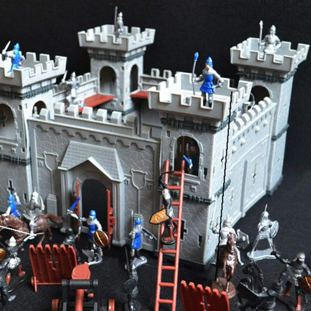 PXRJE Medieval Castle Knights - Figura de acción de juguete del ejército con castillo de montaje, catapulta y carruaje tirado por caballos, ideal para niñas y niños (A1)