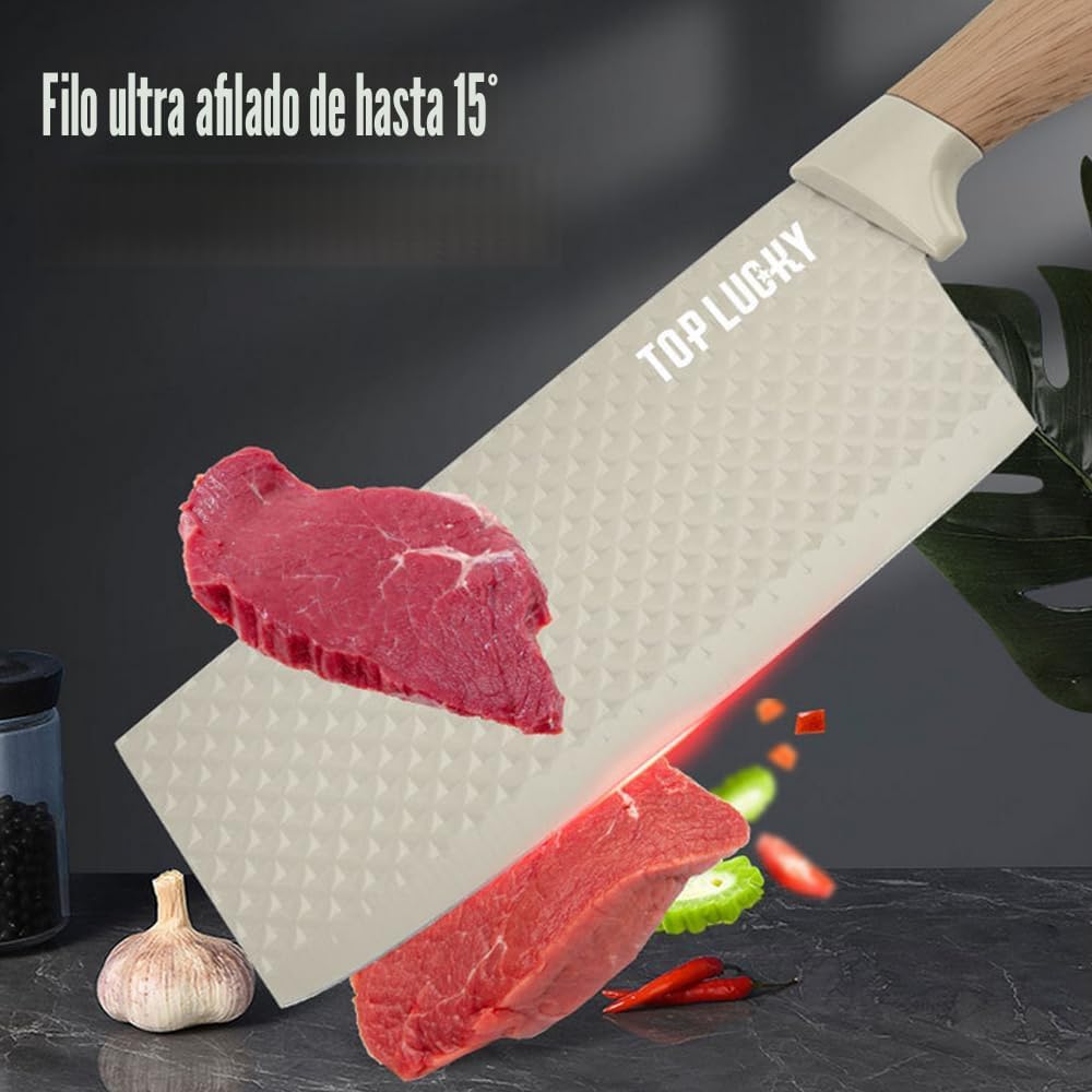 Wiztoynia - Juego de cuchillos de cocina de 6 piezas color caqui para el hogar, juego de cuchillos de chef afilados de acero inoxidable antiadherentes con bloque universal de cuchillos para cocina