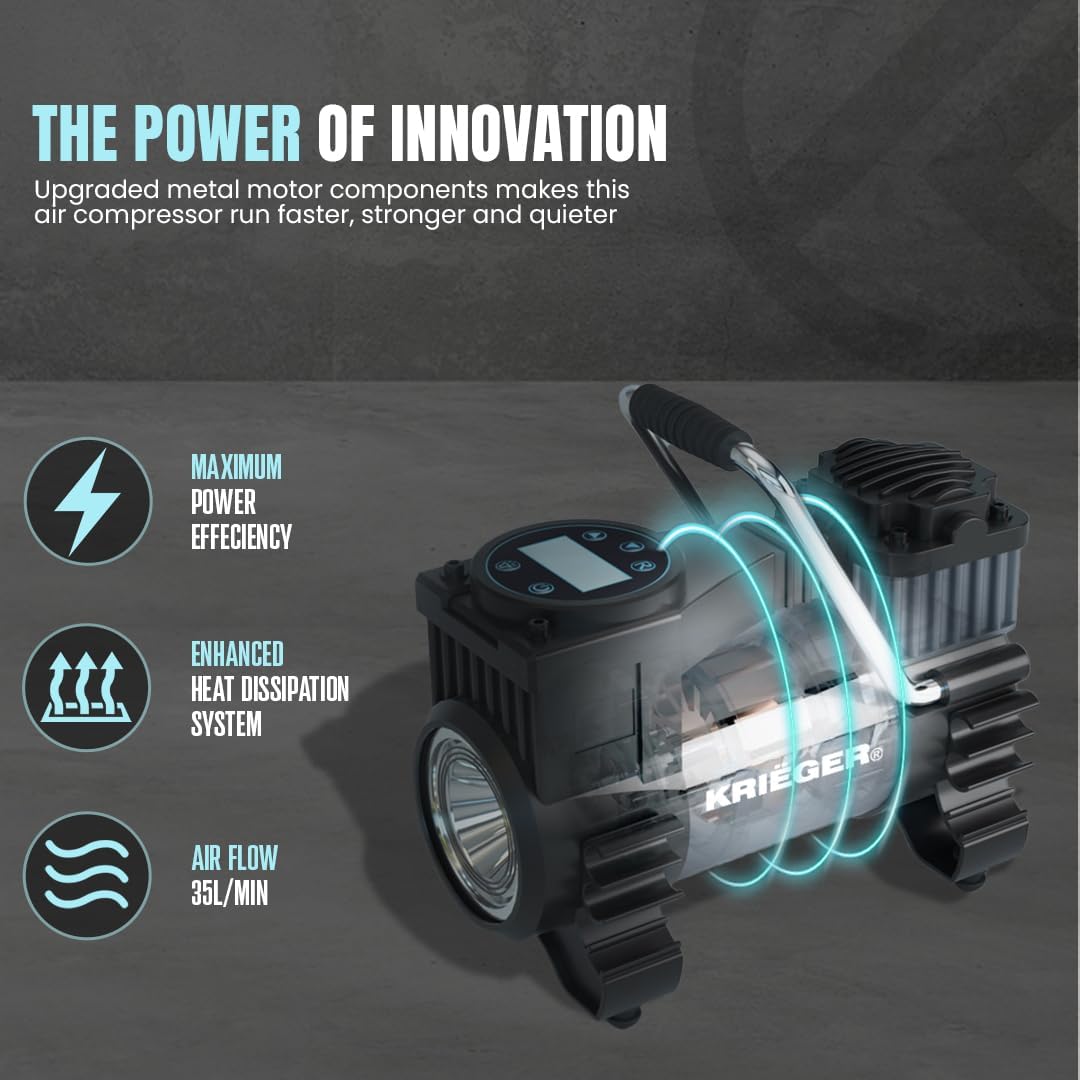 K KRIËGER Compresor de Aire Portátil Inflador de Neumáticos 12V CC...
