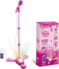 Máquina de karaoke para niños con soporte ajustable, micrófonos para cantar junto con luces de escenario intermitentes rotacionales y pedales, regalo para niñas y niños