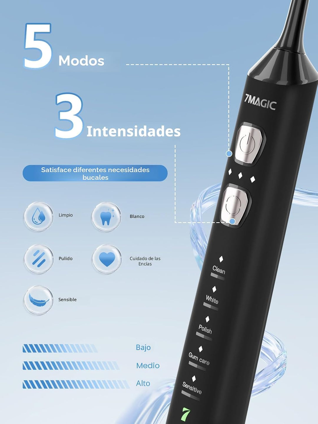 7MAGIC - Cepillo de dientes eléctrico sónico, tiempo de funcionamie...