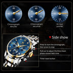 OLEVS Relojes de Oro para Hombres Reloj de Pulsera de Lujo a Prueba de Agua Gran Cara Elegante Acero Inoxidable Analógico Cuarzo Fecha Cronógrafo Luminoso Lectura Fácil Relojes de Negocios Regalos para Hombres Graduación