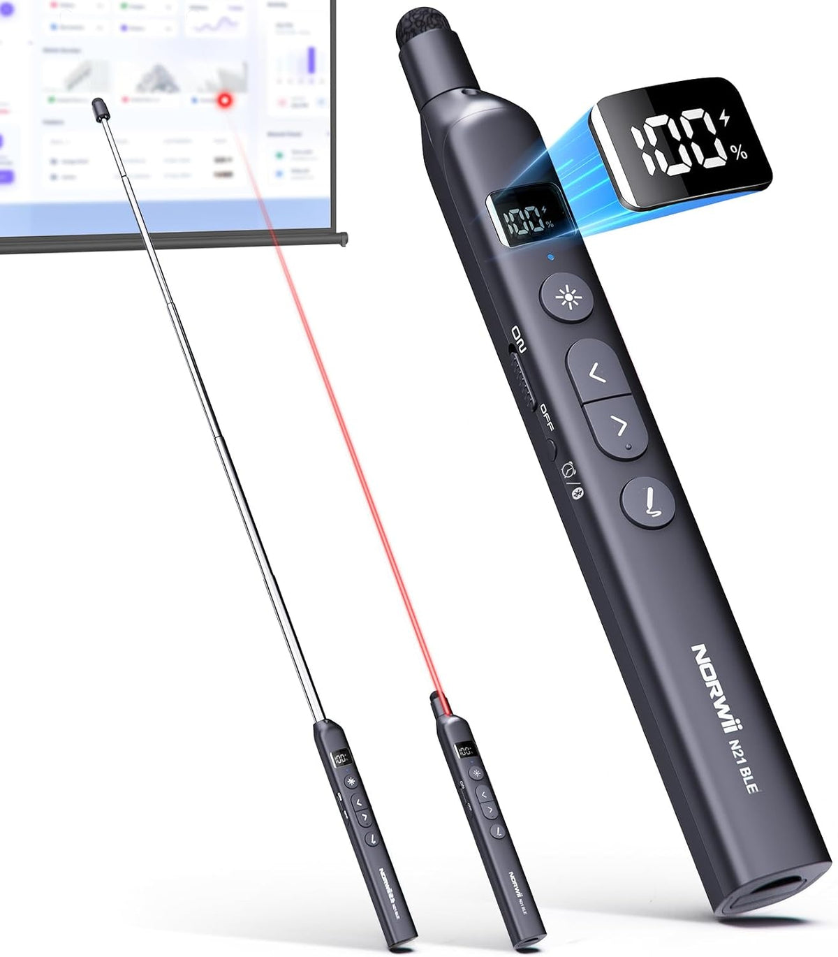 Clicker de presentación Bluetooth N21 con puntero telescópico de