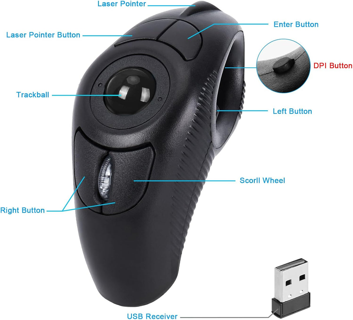 Welspo Ratón láser inalámbrico Trackball