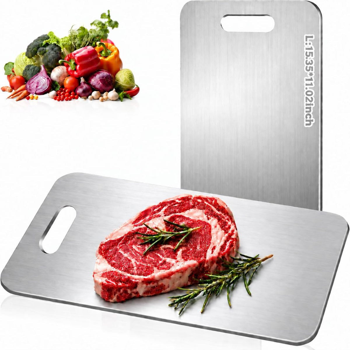 Katori Tabla de cortar de titanio para cocina, tablas de cortar de titanio 100% puro, tabla de cortar de titanio no tóxica de doble cara para cortar carne, verduras, frutas, apta para lavavajillas (L)