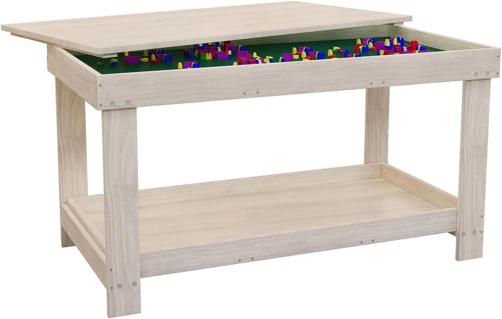Mesa de actividades para niños con tablero y almacenamiento compatible con Lego, mesa de juego de madera para dibujar, bloques de construcción, lectura, regalos para niños y niñas